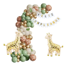 Combo Globos Safari Animalitos Selva Jirafa Verde Oliva