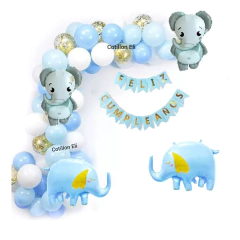 Combo Arco Feliz Cumple Elefante Celeste Elefantito Kid