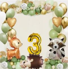 Set Globos Animalitos Bosque Verde Oliva Bambi - Cotillon Eli