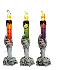 Vela Led Luminosa Calavera Halloween Craneo Mano Naranja en internet