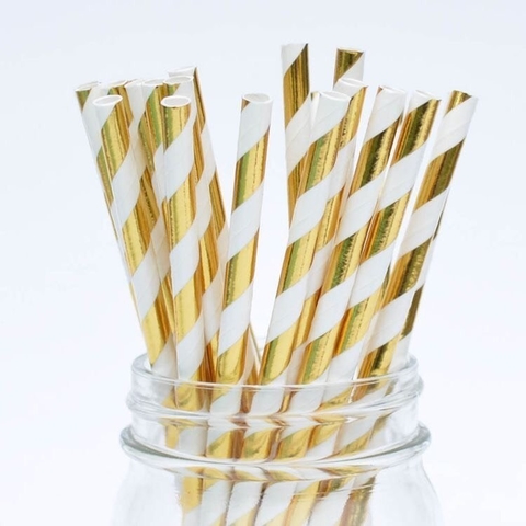 Sorbetes Rayados Metalizados Polipapel Descartables Cotillon