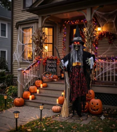 Halloween Bruja De Pie Con Escoba - Luz Sonido Y Movimiento - comprar online