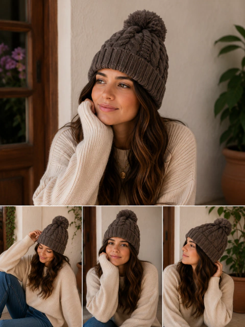 Gorro de Lana Tejido con Pompón – Especial Invierno en internet
