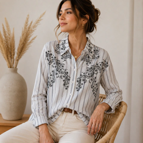 Camisa Bordada Rayada art 7tj3