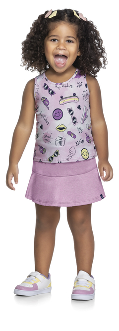 Conjunto Feminino Comfy Básico Blusa Estampada Shorts Saia Liso Elian 231705 - ROSA CHICLETE 4224 - comprar online