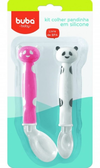 Kit Colher Panda em Silicone - BUBA - rosa