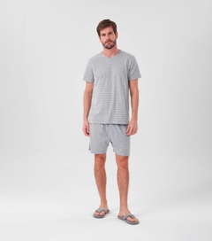 Pijama Manga Curta Masculino - Listras/cinza - comprar online