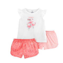 PIJAMA CURTO ALGODÃO CARTER'S - 3 PEÇAS -  FLAMINGO