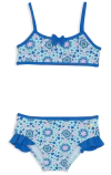 Biquini floral azul com babado - dedeka