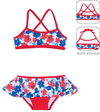 Biquini floral vermelho/azul com babado - dedeka