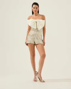 Macaquinho em Paetê Prateado