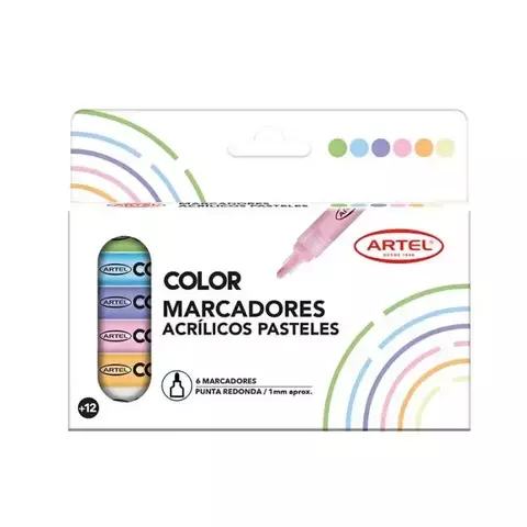 Set 6 Marcadores Acrílicos Pasteles 1mm - Artel