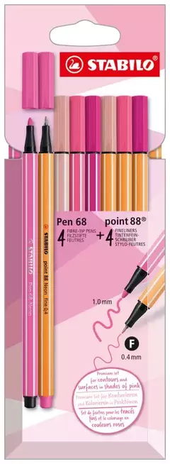 Set 4 point 88 + 4 pen 68 Shades of Pink - Stabilo