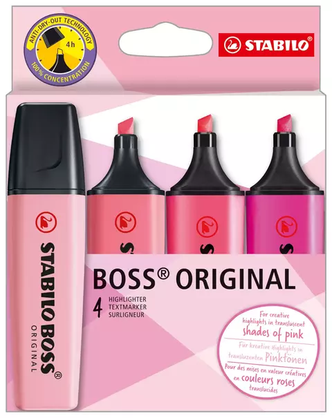 Set 4 destacadores Boss Shades of Pink - Stabilo
