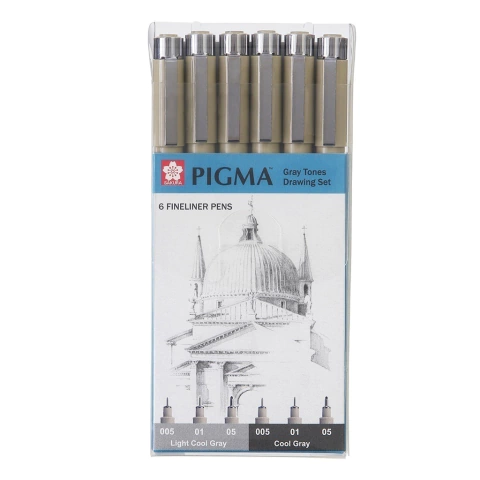 Set 6 Tiralíneas Pigma Micron Sakura Grises Frios