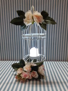 Centro De Mesa Jaula Con Pie Flores Y Velita Led - tienda online