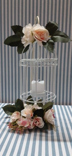 Centro De Mesa Jaula Con Pie Flores Y Velita Led - comprar online