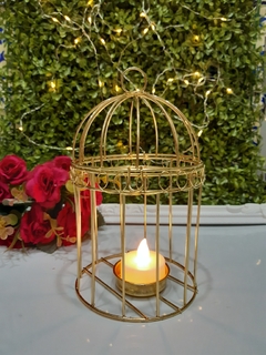 jaula 17 cm porta vela dorada o bronce -rose gold-
