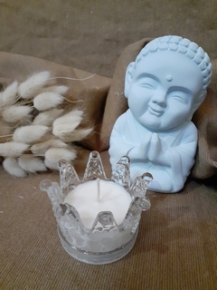 coronita de vidrio con vela de soja aromatica