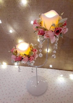 Candelabro con caireles y flores - tienda online