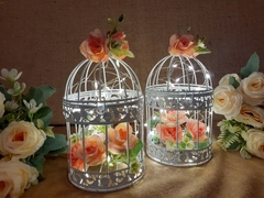 Jaula 16cm con Flores Y Luces Led