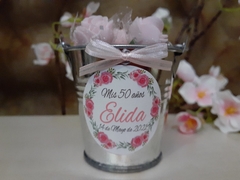 Mini Balde Metalicos Souvenir Con Flores en internet