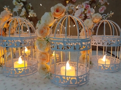 Jaula 16cm con Flores Y Vela Led