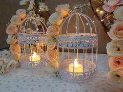 Jaula 16cm con Flores Y Vela Led - Somos tu Evento