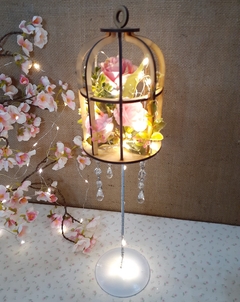 centro de mesa jaula con flores caireles y luces led - tienda online