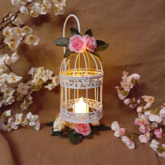 Centro De Mesa Jaula Con Pie Flores Y Vela Led - comprar online