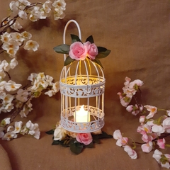 Centro De Mesa Jaula Con Pie Flores Y Vela Led en internet