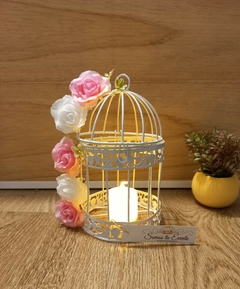Jaula 16cm con Flores Y Vela Led - comprar online