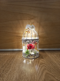 Jaula 16cm con Flores Y Luces Led