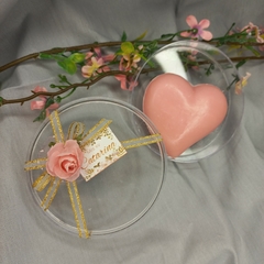 Souvenir Cajita De acrilico con jabon en forma de corazon
