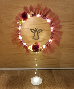 CENTRO DE MESA aro con tul, dije colgante y luz led en internet
