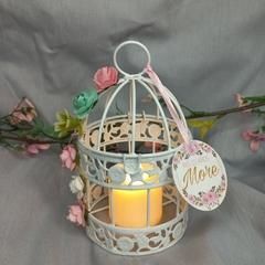 Souvenir jaulita con vela led y flores 10 cm