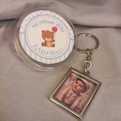 llavero portarretrato con cajita personalizada
