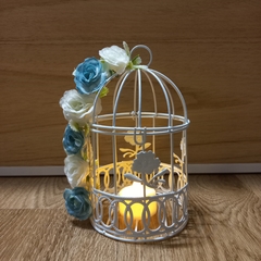 CENTRO DE MESA jaula 15 cm con flores y vela led