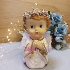 ANGEL BLANCO Y DORADO REZANDO ARRODILLADO CON LUZ MULTICOLOR COMUNION - tienda online