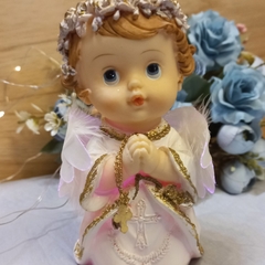 ANGEL BLANCO Y DORADO REZANDO ARRODILLADO CON LUZ MULTICOLOR COMUNION - comprar online