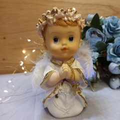 ANGEL BLANCO Y DORADO REZANDO ARRODILLADO CON LUZ MULTICOLOR COMUNION - tienda online