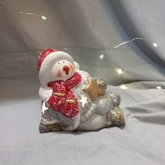 ADORNO NAVIDAD MUÑECO DE NIEVE CON LUZ CERAMICA