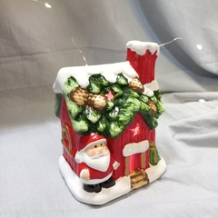 ADORNO NAVIDAD CASITA CON LUZ CERAMICA PAPA NOEL