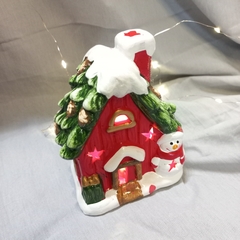 ADORNO NAVIDAD CASITA CON LUZ CERAMICA PAPA NOEL