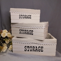 Set 3 Cajones De Madera Y Tela Deco STORAGE
