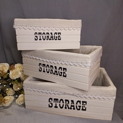 Set 3 Cajones De Madera Y Tela Deco STORAGE