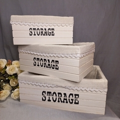 Set 3 Cajones De Madera Y Tela Deco STORAGE - tienda online