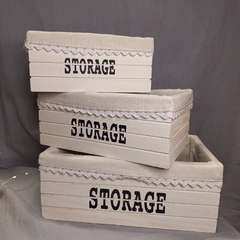 Set 3 Cajones De Madera Y Tela Deco STORAGE - Somos tu Evento