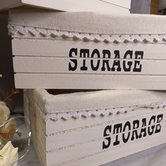 Set 3 Cajones De Madera Y Tela Deco STORAGE - comprar online