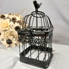 Deco Adorno Jaula Pajarito Negra 15x10cm